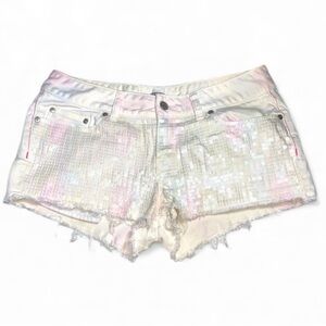 PINK Sequin Denim Shorts Tie Dyed Victoria’s Secret Pastel Jean Cutoff Sparkly 8